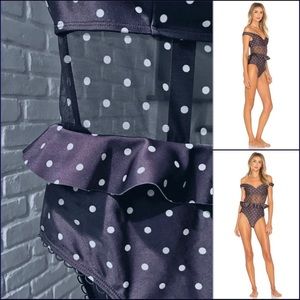 Zimmermann Prima Polka Dot Ruffle One Piece with Mesh Panel and Loop Trim Swim